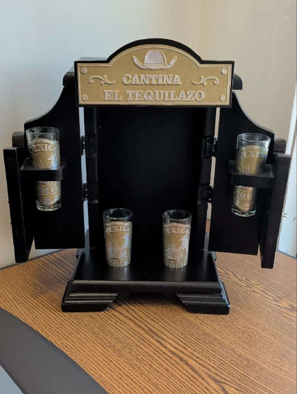 Decorative Shot Glass Cabinet - Black and Gold